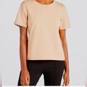 NEW…Violets & Roses Faux Leather Short Sleeve Classic Taupe Top